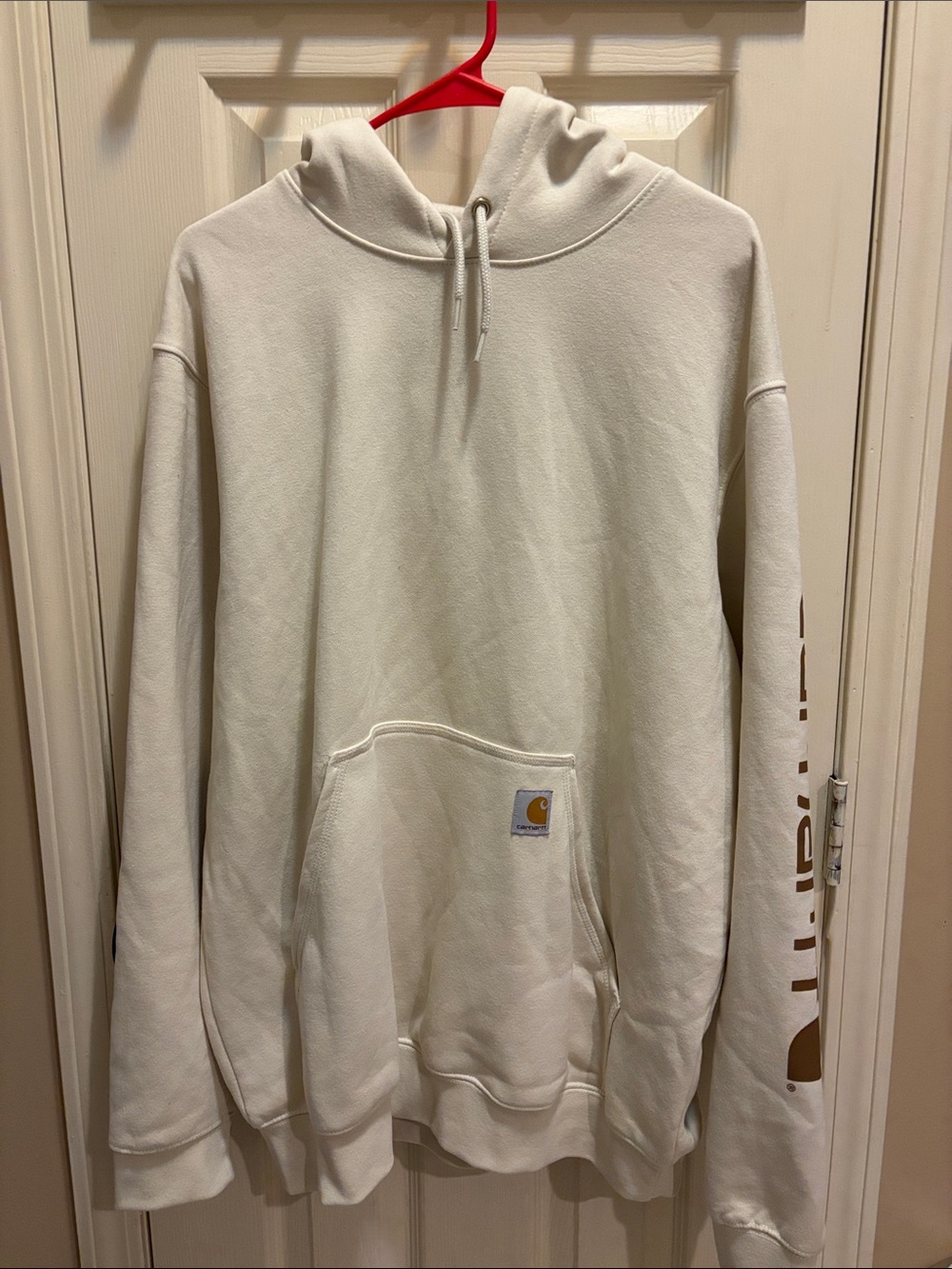 Carhartt Men's Cream Pullover Hoodie with Sleeve Logo